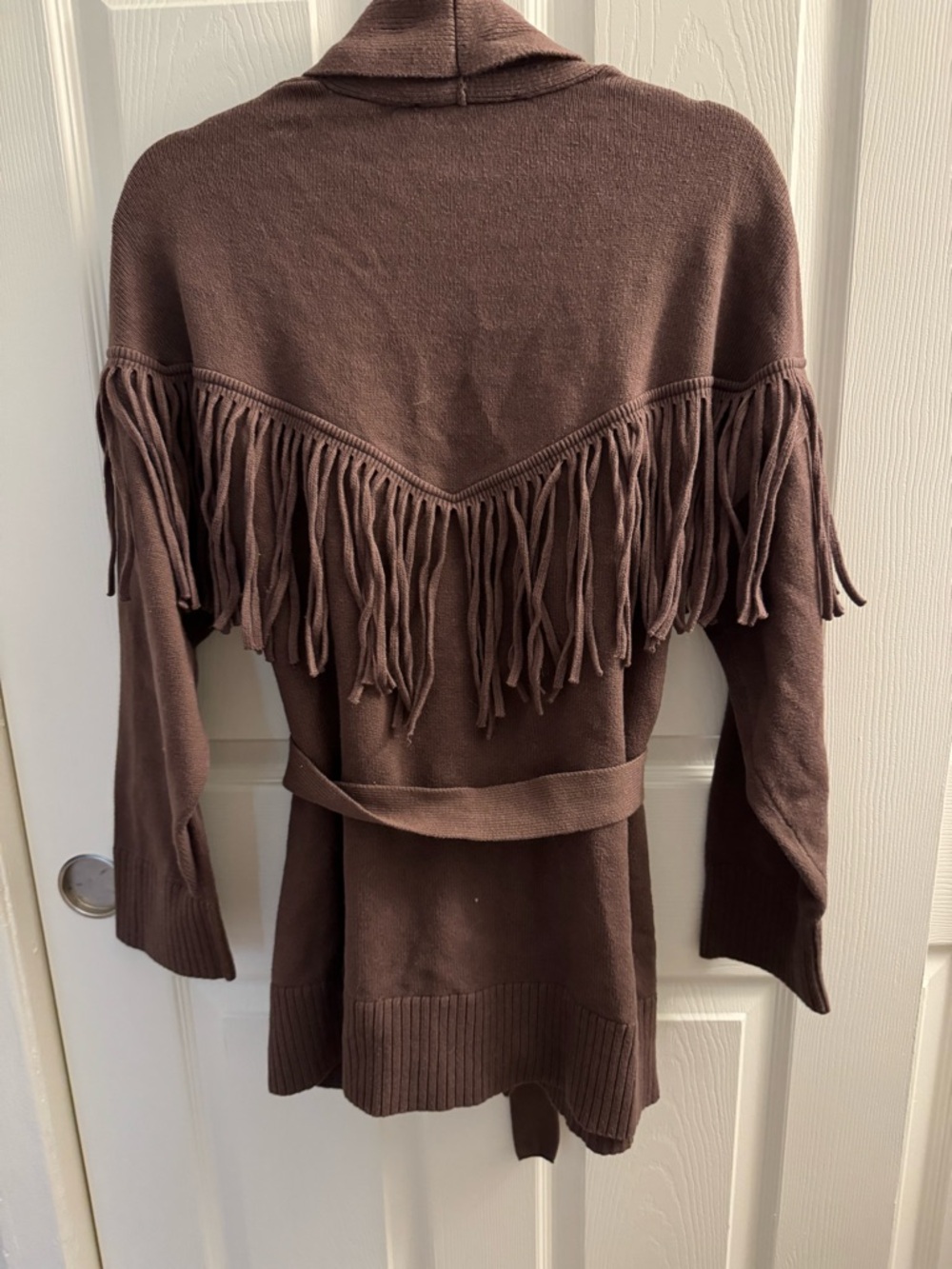 LOFT Brown Fringe Tie-Waist Open Cardigan - Picture 3 of 3
